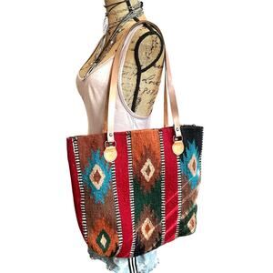 Saddle blanket Southwestern wool shoulder tote bag